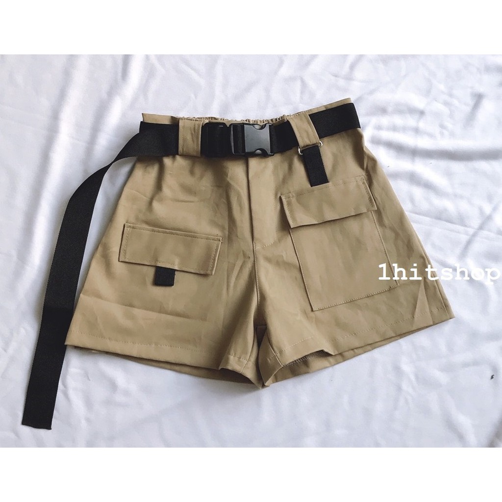Quần SHORT KAKI SAFARI TÚI HỘP Tan Nữ (Kèm THẮT LƯNG) 1hitshop