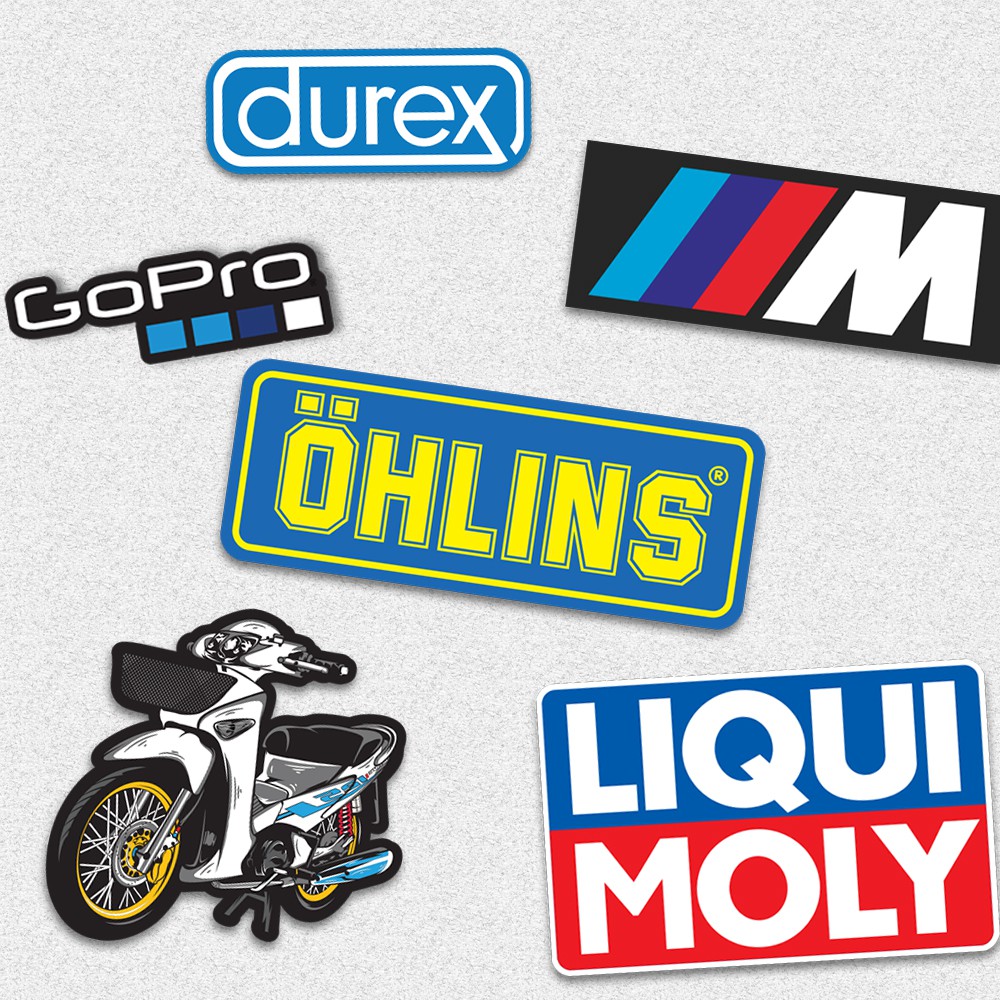 [Tặng 2 tem] Combo 35 Tem xe hình dán decal sticker logo ohlins liqui moli monster dán xe máy điện thoại laptop | BigBuy360 - bigbuy360.vn