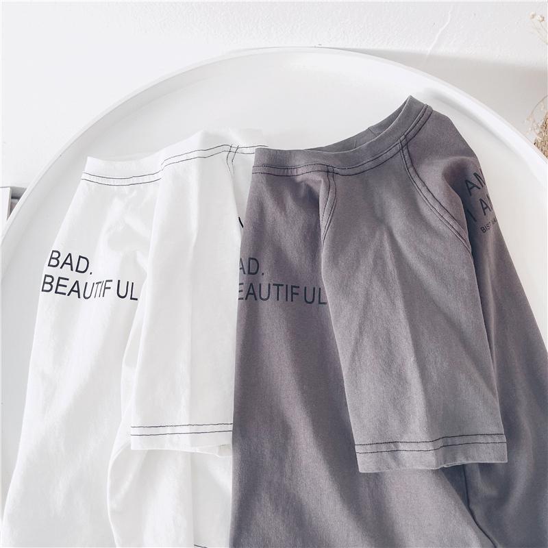 Áo Thun Cotton Tay Ngắn Cổ Tròn Màu Trơn In Chữ Tiếng Anh Phong Cách Hàn Quốc Thời Trang Mùa Hè Hàng Mới Dành Cho Bé Trai