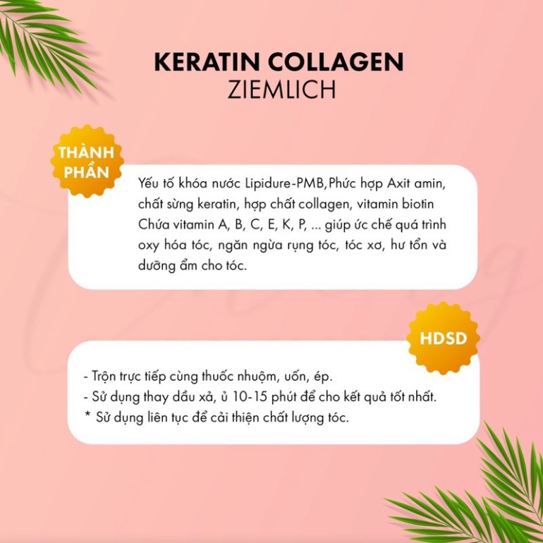 KERATIN COLLAGEN Ziemlich - Hỗ trợ phục hồi tóc nát, hư tổn, giảm xót khi nhuộm tóc