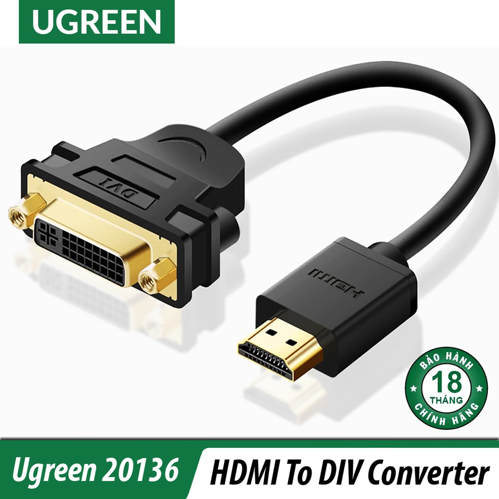 Cáp HDMI Sang DVI(24+5) Cao Cấp | UGREEN 20136, Cáp tưởng cho các thiết bị HDTV, DVD xuất ra màn hình TV và máy chiếu