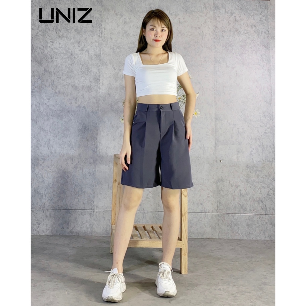Quần Short Lửng 1 Ly UNIZ Q2066 (4 Màu), Dáng Lửng, Ống Rộng, Cạp Cao, Vải Tuyết Mưa, Mềm Nhẹ, Không Co Giãn