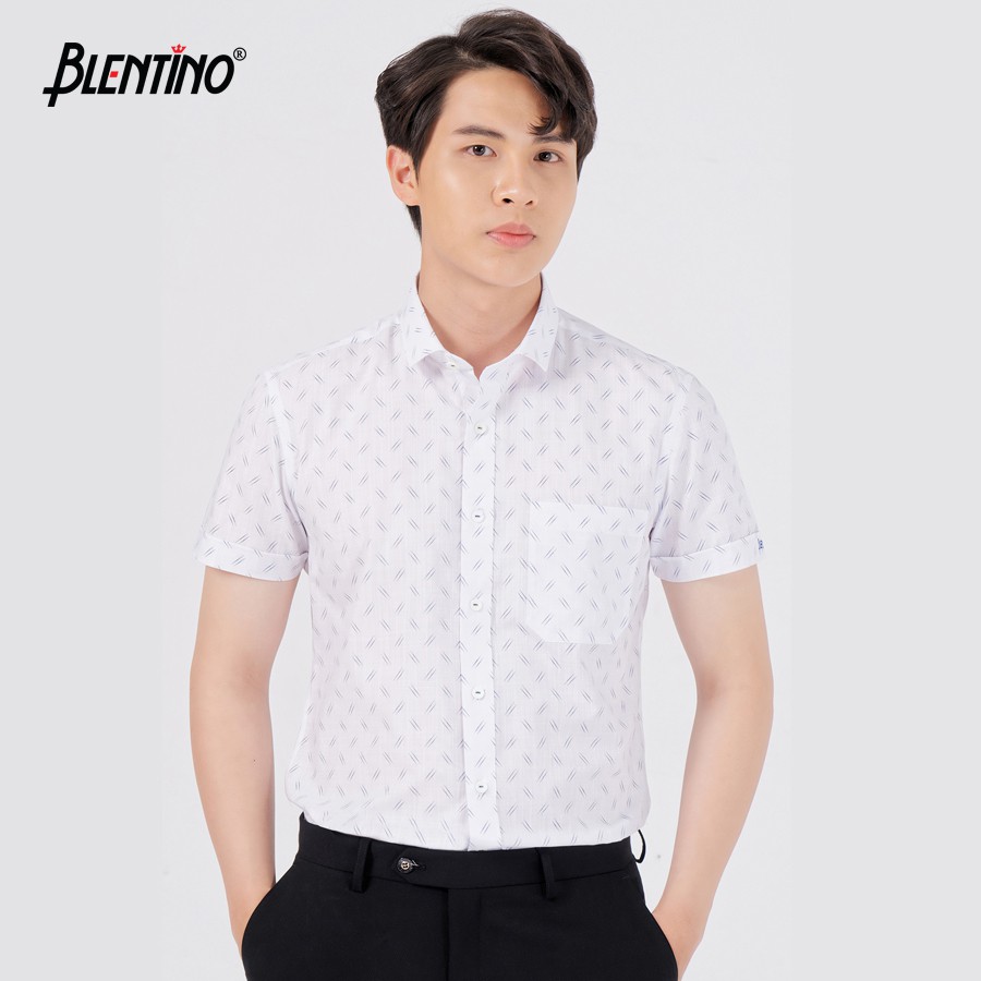 Áo Sơ Mi Nam Tay Ngắn. Chất cotton In Họa Tiết Nổi Bật , Trẻ Trung. Công Sở Lịch Lãm Blentino BSL05 -TN