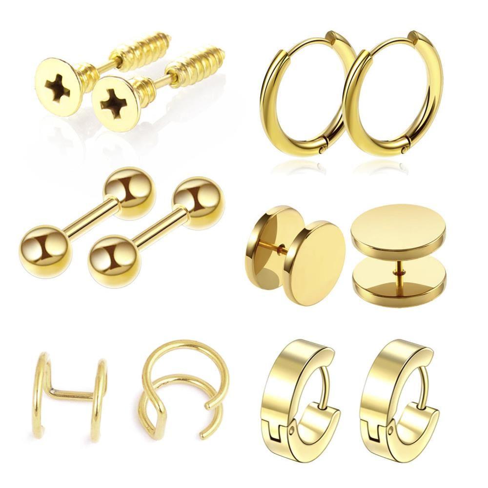 Set 6 Đôi Khuyên Tai Dạng Tạ Bằng Thép Không Gỉ Màu Đen Phong Cách Gothic