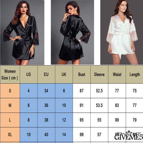 Áo choàng ngủ Kimono bằng lụa satin phối ren quyến rũ dành cho nữ