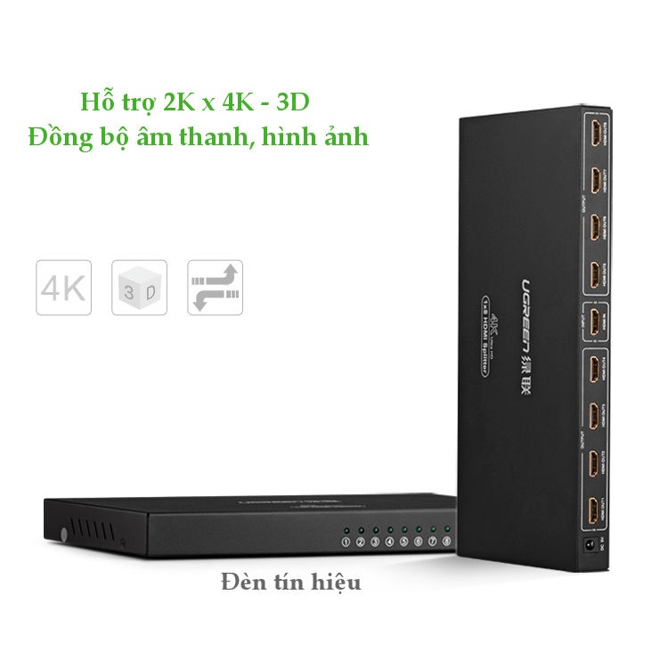 Bộ chia HDMI 1 vào 8 ra hỗ trợ Full HD Ugreen 40203 - Hàng Chính Hãng bảo hành 18 tháng