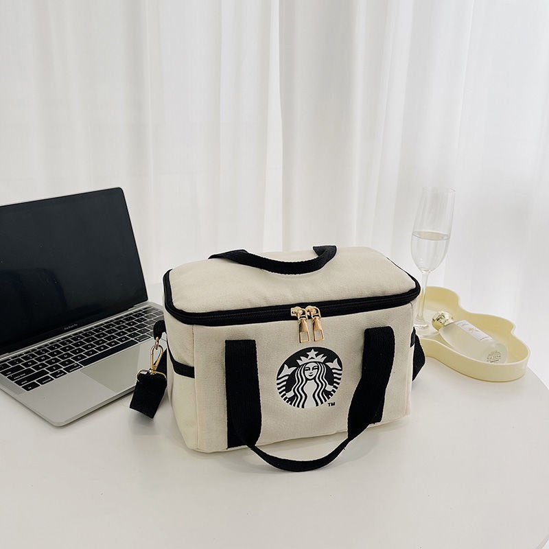 Túi Tote Vải Bạt Cỡ Lớn In Hình Starbucks Đựng Mỹ Phẩm Chất Lượng Cao Cho Học Sinh