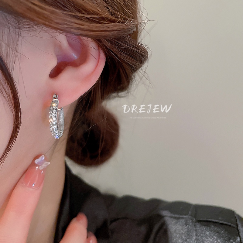 DREJEW Bông Tai Hình Tròn Đính Đá Zircon Phong Cách Âu Mỹ Sang Trọng Đơn Giản Dễ Phối Đồ Thời Trang Cho Nữ 1