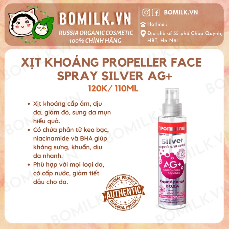 Xịt khoáng dưỡng ẩm giảm đỏ Propeller Silver Matte