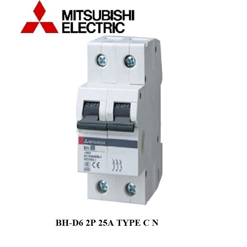 Cầu dao điện (APTOMAT) Át tép MCB 2 pha 6kA Mitsubishi BH-D6 2P 25A TYPE C N