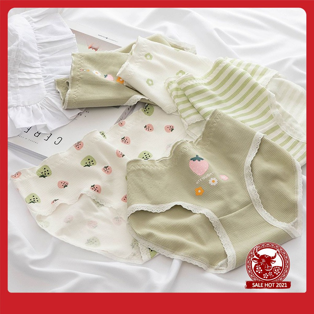 [Được chọn mẫu] Quần Lót Nữ Cotton Kháng Khuẩn Cao Cấp Mềm Mại Thoải Mái Cho Người Mặc Họa Tiết Dâu Xanh