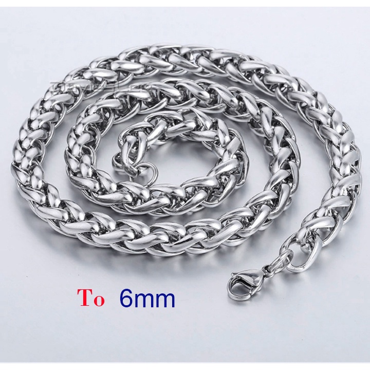 Sỉ dây chuyền nam inox kiểu bông dừa xoắn 6mm đẹp, không đen, hợp thời trang