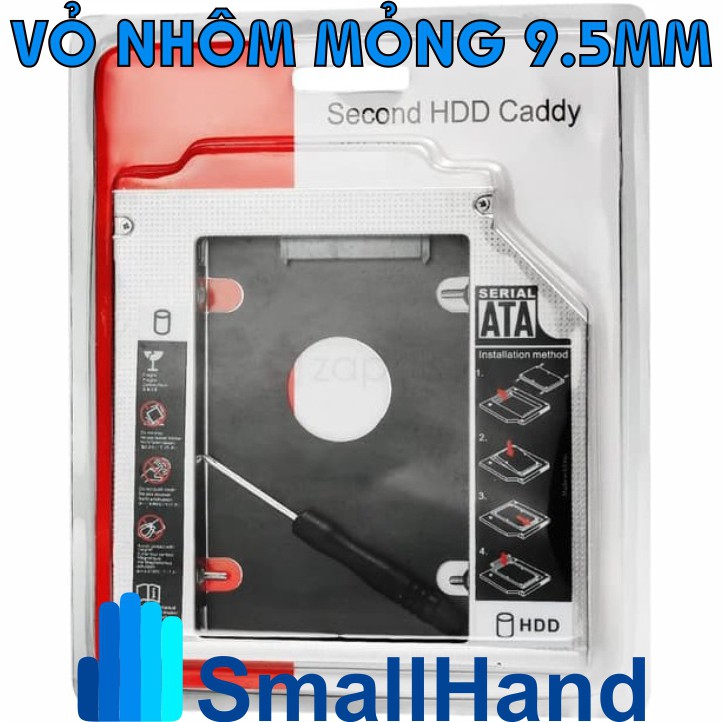 Caddy Bay nhôm 9.5mm - Sata3 cho SSD và HDD 2,5” – Khay ổ cứng thay thế ổ DVD