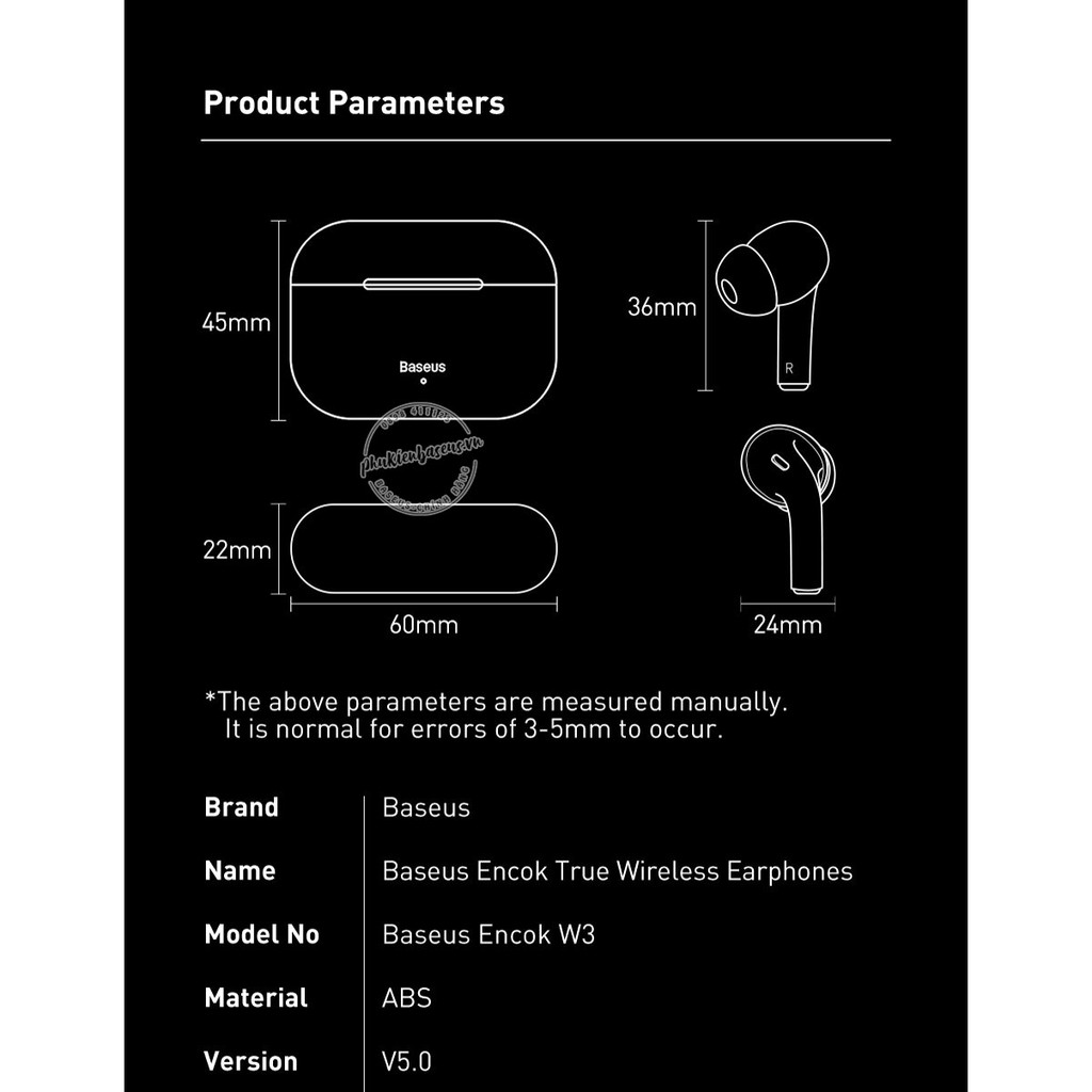 Tai nghe không dây true wireless Baseus Encok True Wireless Earphones W3 (24 giờ sử dụn