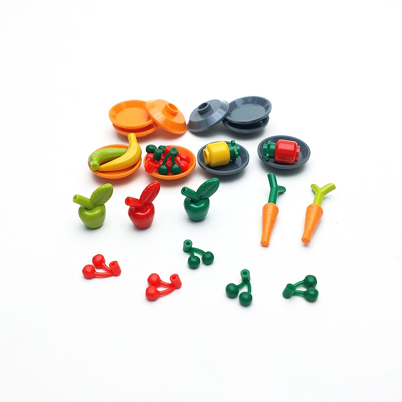 [FunBrick] Set 20 Đĩa Thức Ăn Và Mô Hình Trái Cây Bằng Nhựa Làm Quà Tặng Cho Bé DIY MOC
