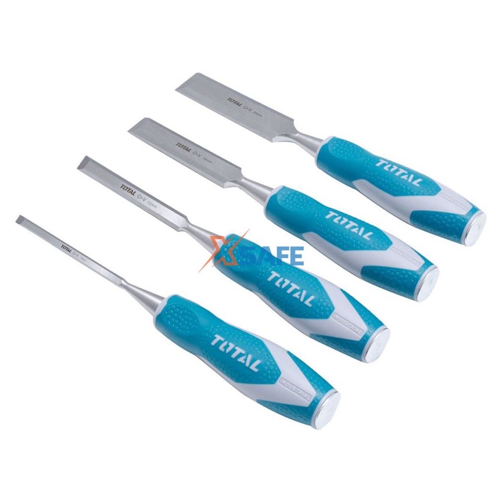 Bộ 4 đục gỗ cầm tay TOTAL THT41K0401 đủ kích cỡ, thép Cr-V siêu cứng chống rỉ sét điêu khắc tiện gỗ đa năng chuyên dụng