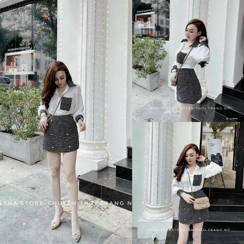Sét Dạ Chân Váy Sơ Mi