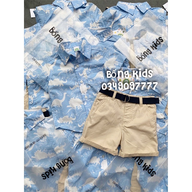 Set Hè Bé Trai Sơ Mi & Short Kèm Belt Khủg Log Little Me