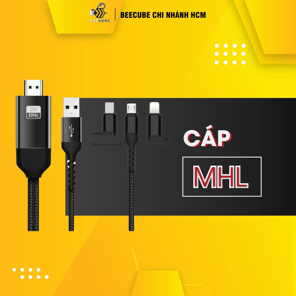 Cáp MHL Kết Nối Điện Thoại với Máy Chiếu Beecube, TV, các thiết bị có cổng HDMI