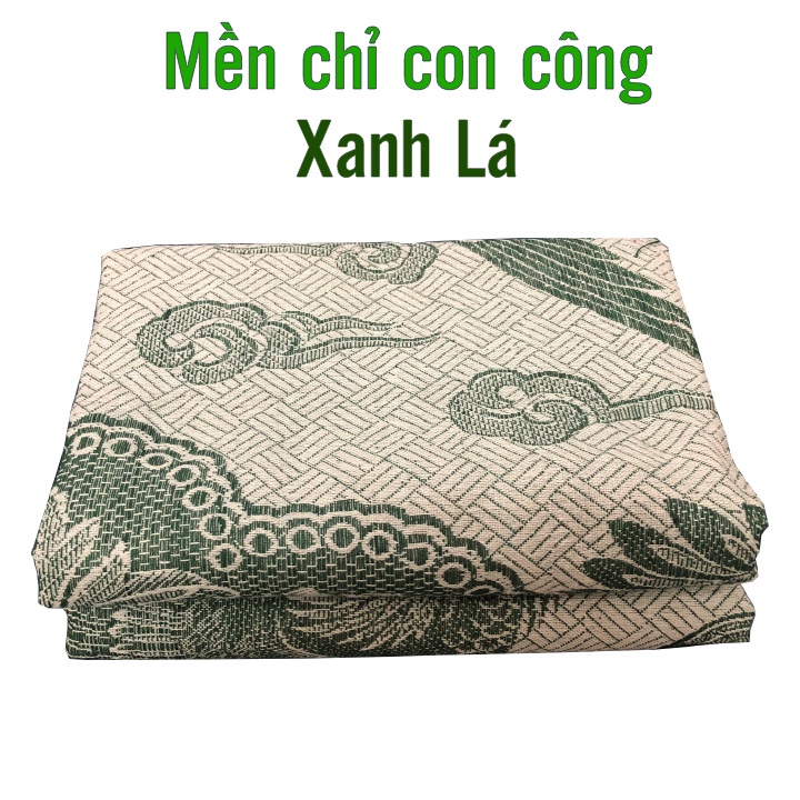 Mền chỉ cotton con công xanh lá 1m6 x 2m , 700g - 800g