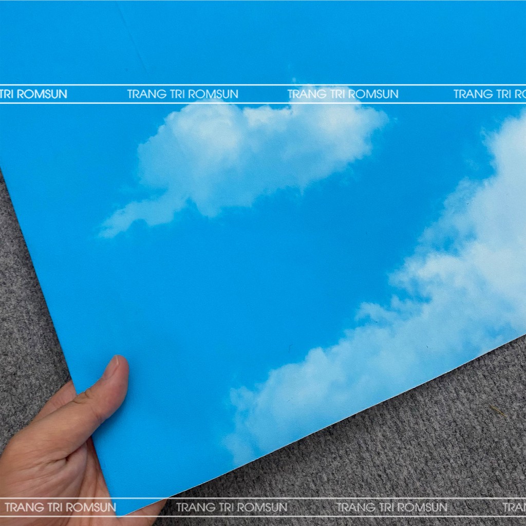 Giấy dán tường phòng khách 3D mây trời xanh khổ 1m2, Decal trang trí phòng ngủ màu trắng