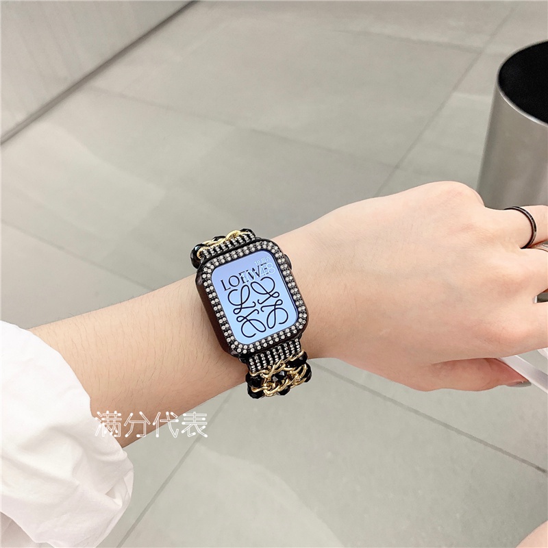 Dây Đeo Chuỗi Hạt Pha Lê Sang Trọng Cho iwatch series 7 6 5 SE 4 3 2 1 41mm 45mm 44mm 40mm 42mm 38mm