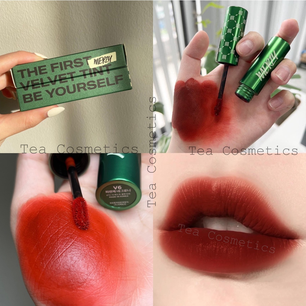 Son Kem Lì, Bền Màu, Lâu Trôi Merzy The First Velvet Tint V6 Xanh Lá Green Edition 4.5g