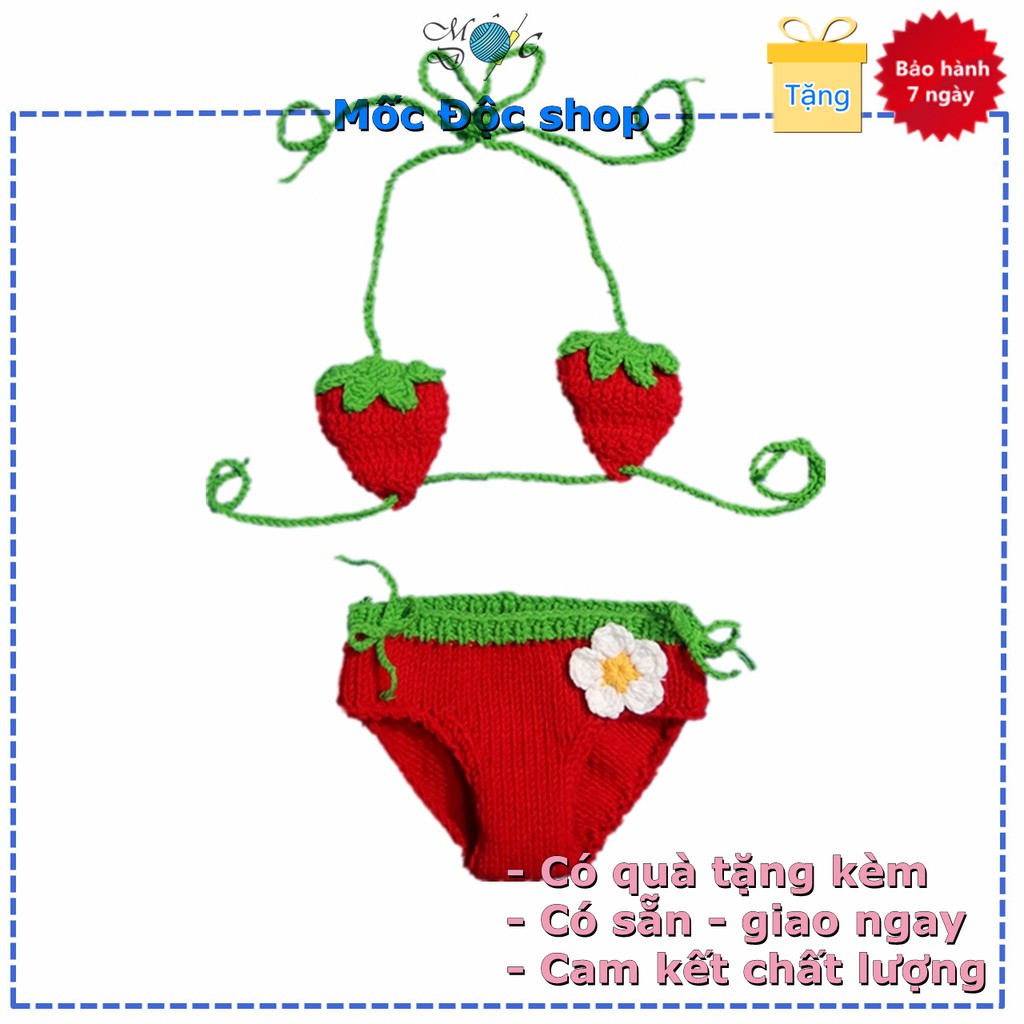 Bikini len dâu tây cho bé gái đi biển chụp hình