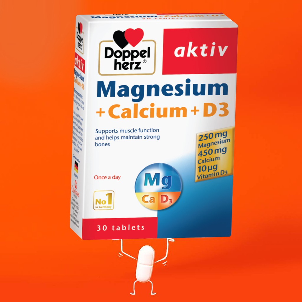 [TPCN Nhập Khẩu] Viên uống bổ sung Canxi phòng ngừa loãng xương Doppelherz Magnesium + Calcium + D3 (Hộp 30 viên)