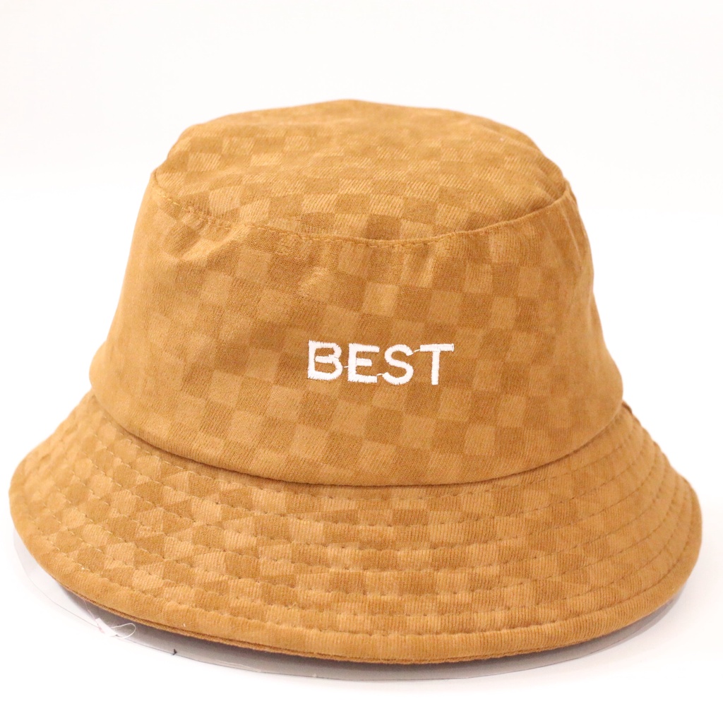 Mũ bucket ❤️ Nón tai bèo vành cụp thêu chữ BEST chất nhung caro form unisex Ulzzang Thời trang AROMA siêu hot
