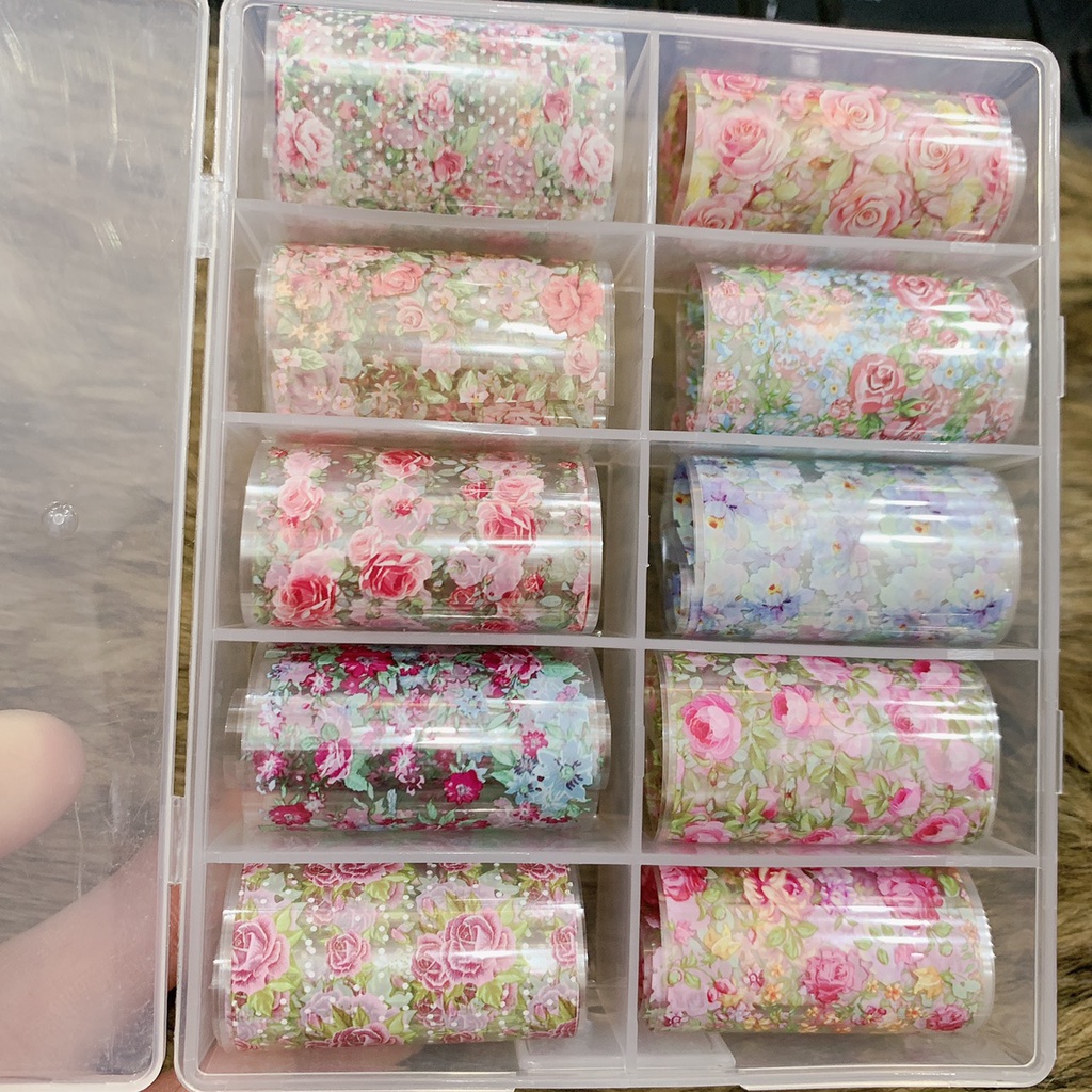 Set foil 10 Mẫu ẩn Móng - Foil ẩn Móng Nail - Thương Hiệu , Hoa ,Vân Đá vv