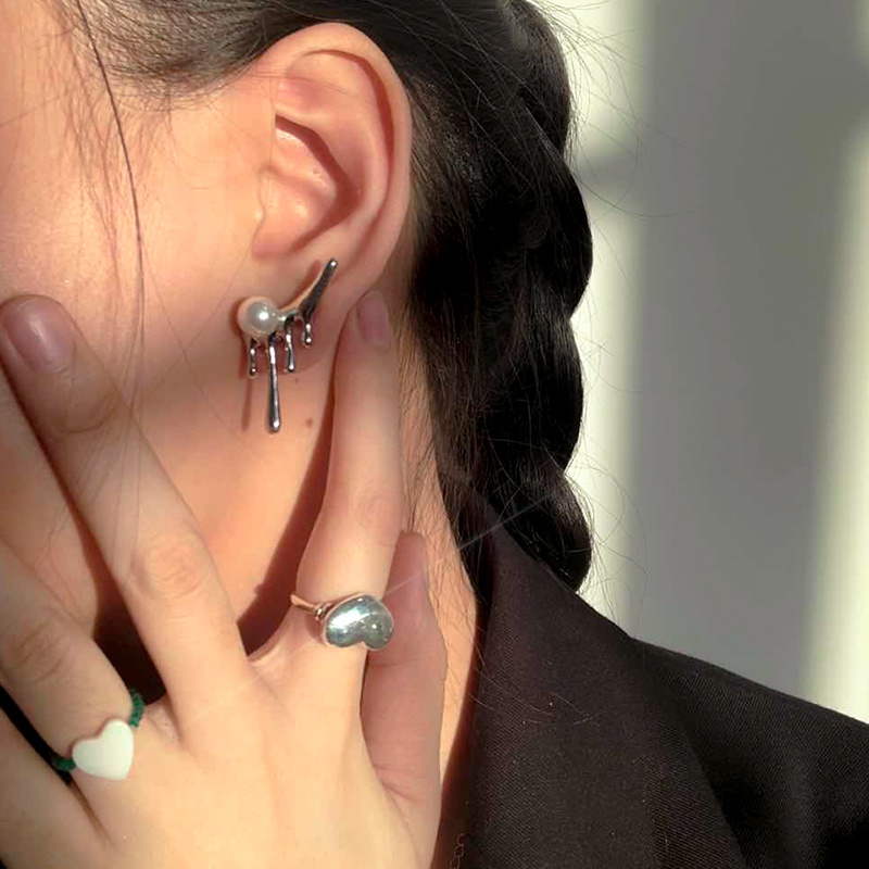 Bông Tai Hình Giọt Nước Đính Ngọc Trai Giả Phong Cách hip hop Hàn Quốc Thời Trang Cho Nam Và Nữ