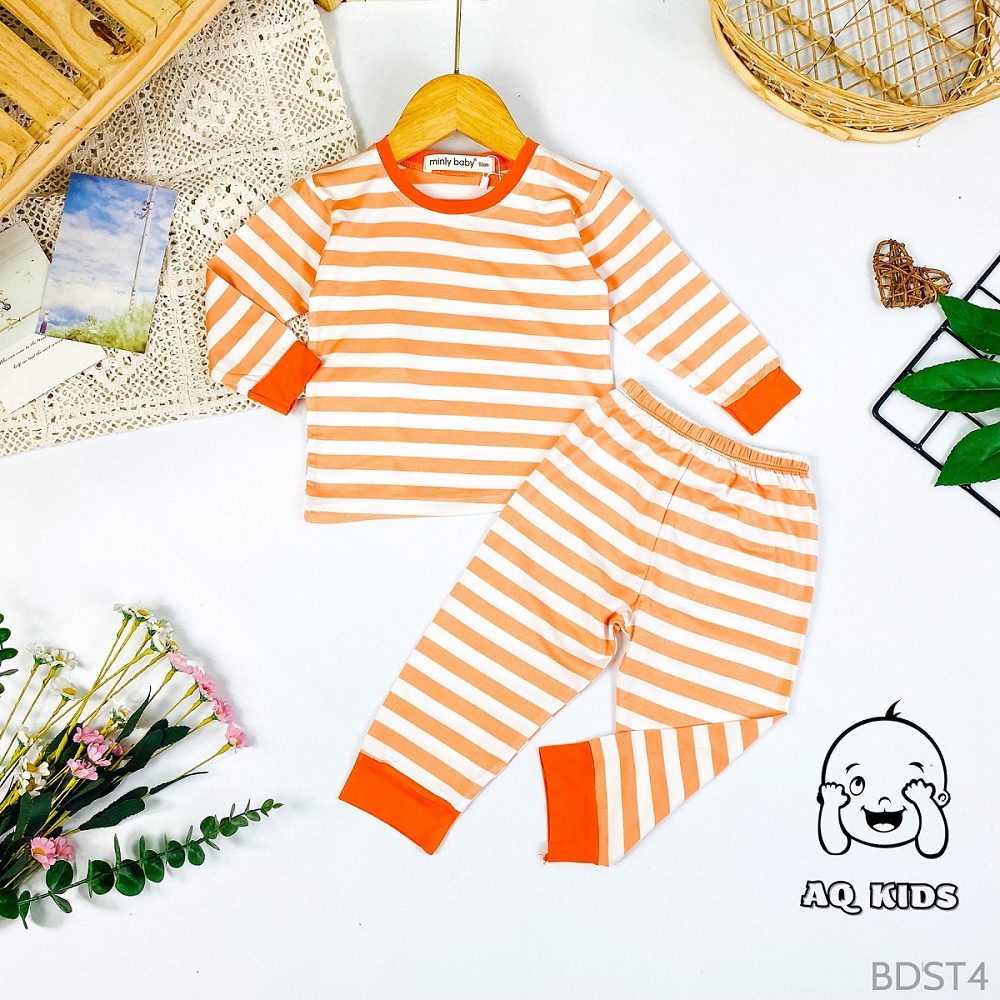 [BÉ 7-28kg] Bộ minky mom bé trai, bé gái Vải thun lạnh Sọc Visco cao cấp Minlybaby - Unibaby BDST4