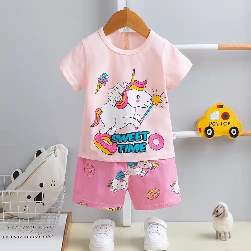 Đồ bộ cộc tay Cotton bé Gái size Nhỡ (15-23Kg)