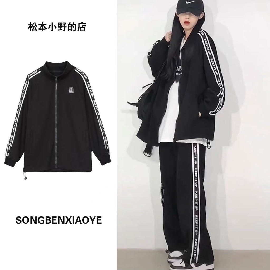 Bộ thể thao nỉ sọc chữ KA Closet chất nỉ bông dầy, chốt điều chỉnh, túi bổ cơi from 65kg, nam nữ mặc được