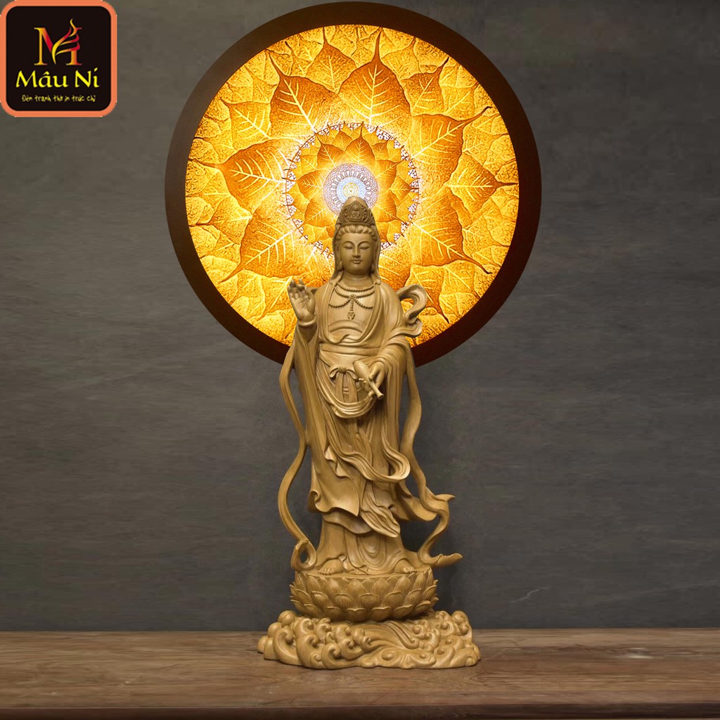 [SALE HOT] Đèn Hào Quang - in tranh trúc chỉ 198, khung sắt, Đường kính 30cm (đặt tượng thờ cao 25cm đến 40cm)