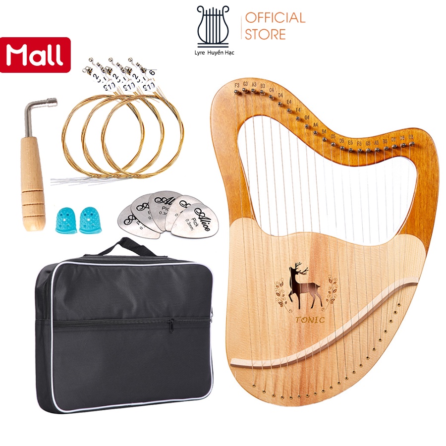 Đàn lyre 21 dây Huyền Hạc gỗ hoa hồng Gabon HHLS21- Hàng chính hãng