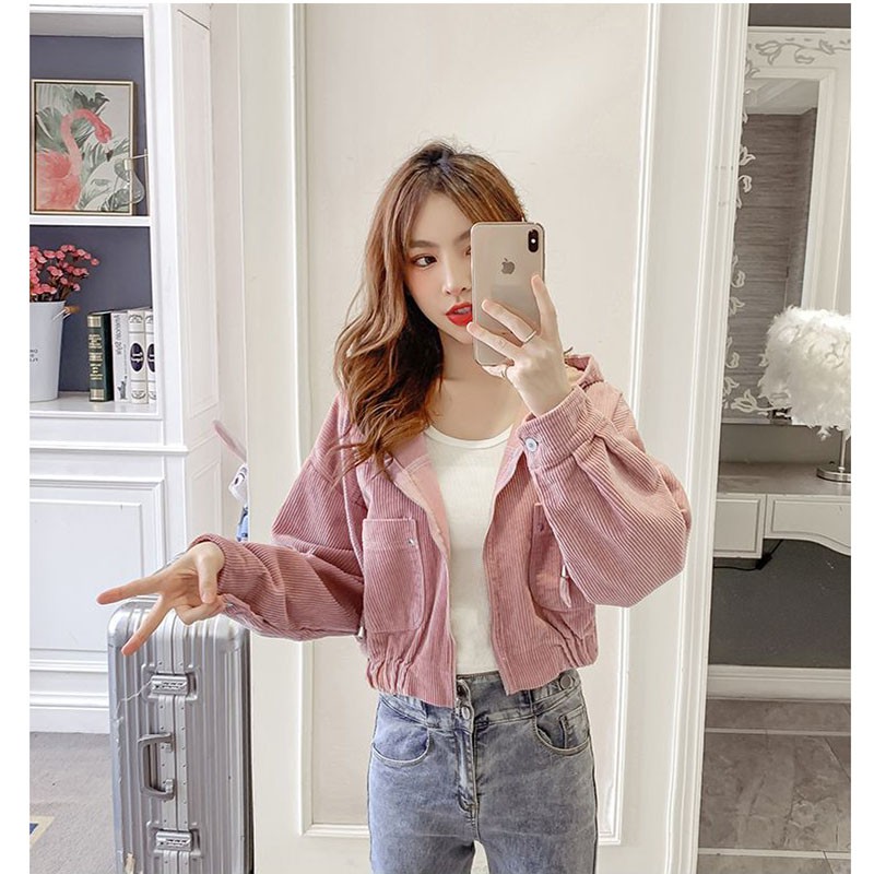 Áo Khoác Nữ Chất Nhung Gân Dáng Lửng Mẫu Mới 2020-Violet