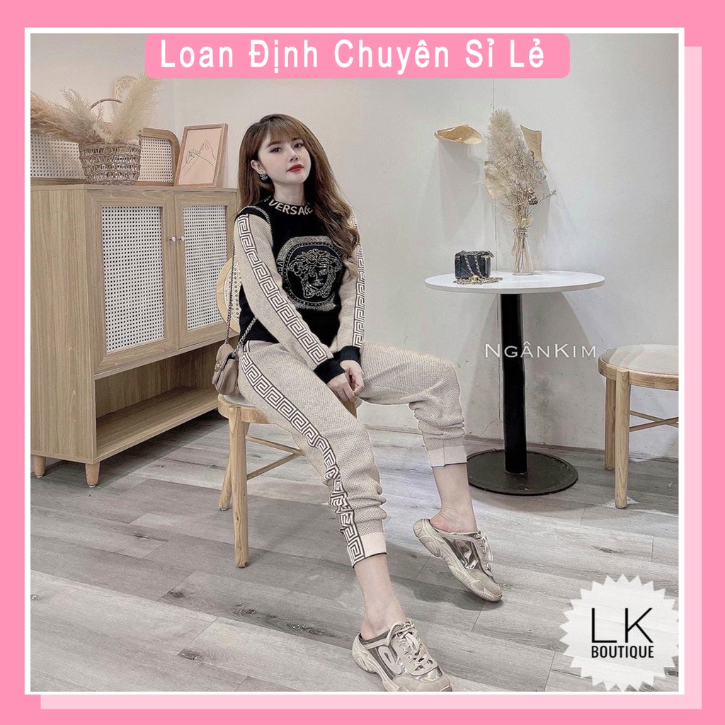 Bộ nữ umi đính đá logo đồ bộ nữ thu đông