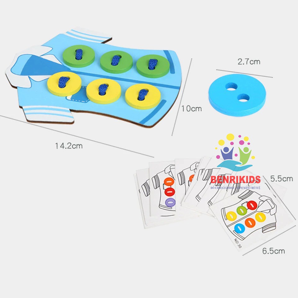 Bộ Tập Xâu Khuy Áo Gỗ Cho Bé, Giáo Cụ Montessori(Bộ 4 Khuy Áo)