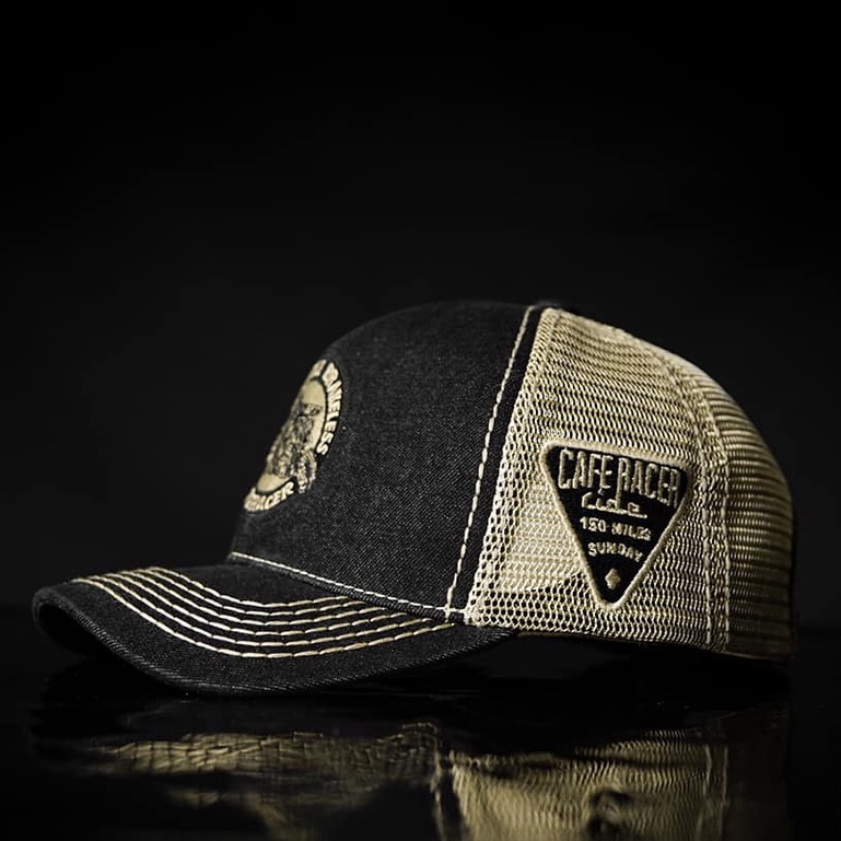 Nón kết Caphe Racer Trucker  chính hãng cao cấp, chất jean nhung phối lưới mềm,phom đứng cứng cáp Nón free size