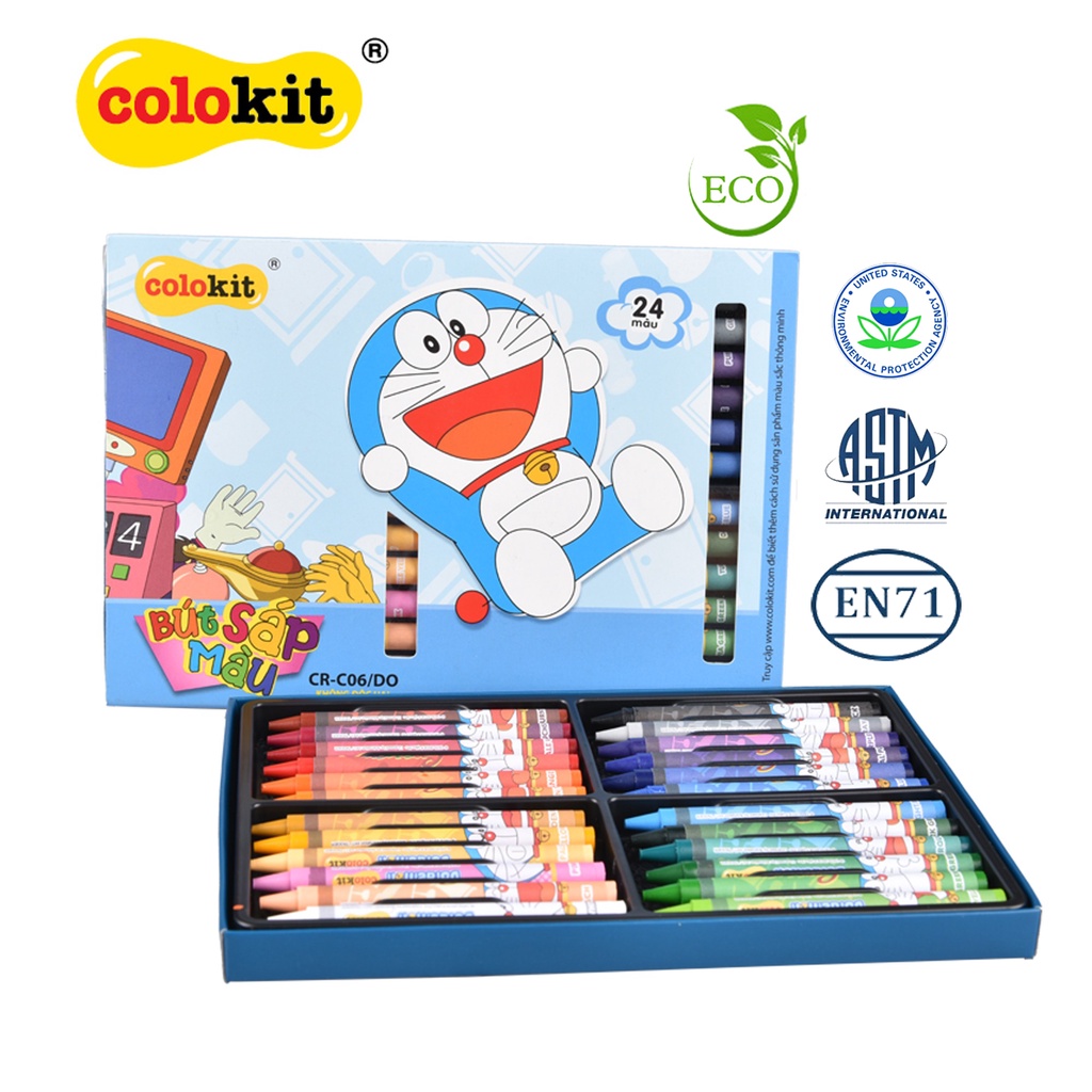 Bút sáp 24 màu Thiên Long Colokit Doraemon CR-C06/DO - Bút sáp màu tiêu chuẩn Mỹ