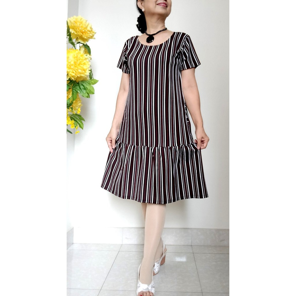 Váy Đầm Trung Niên Nhún Bèo Babydoll - Vải Thun Co Giãn - Có Size 55KG - 80KG. | BigBuy360 - bigbuy360.vn