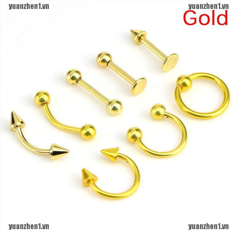 Set 8 Khuyên Xỏ Bằng Thép Không Gỉ 16G YUANZHEN1