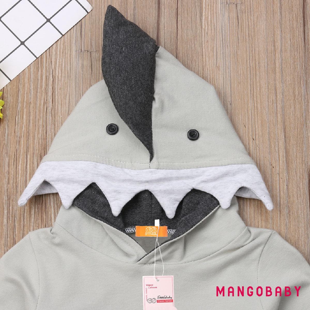 Set áo hoodie dài tay + quần dài họa tiết cá mập dễ thương cho bé