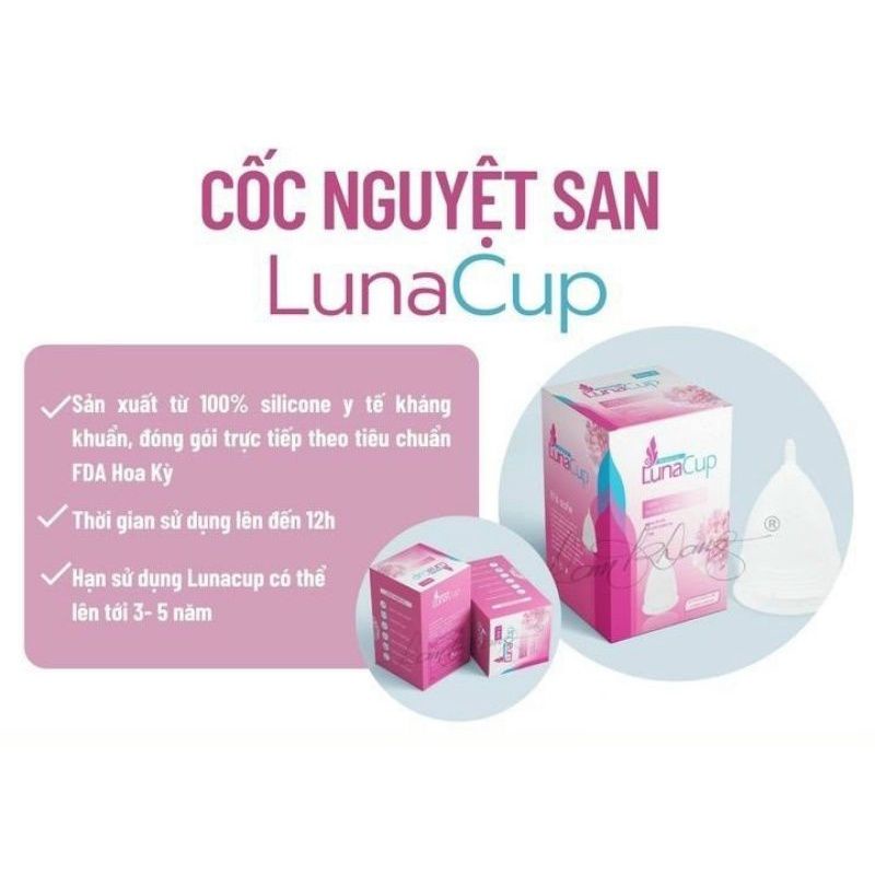 Cốc Nguyệt san Luna Cup, phủ nano bạc, chất liệu silicon y tế mềm và a