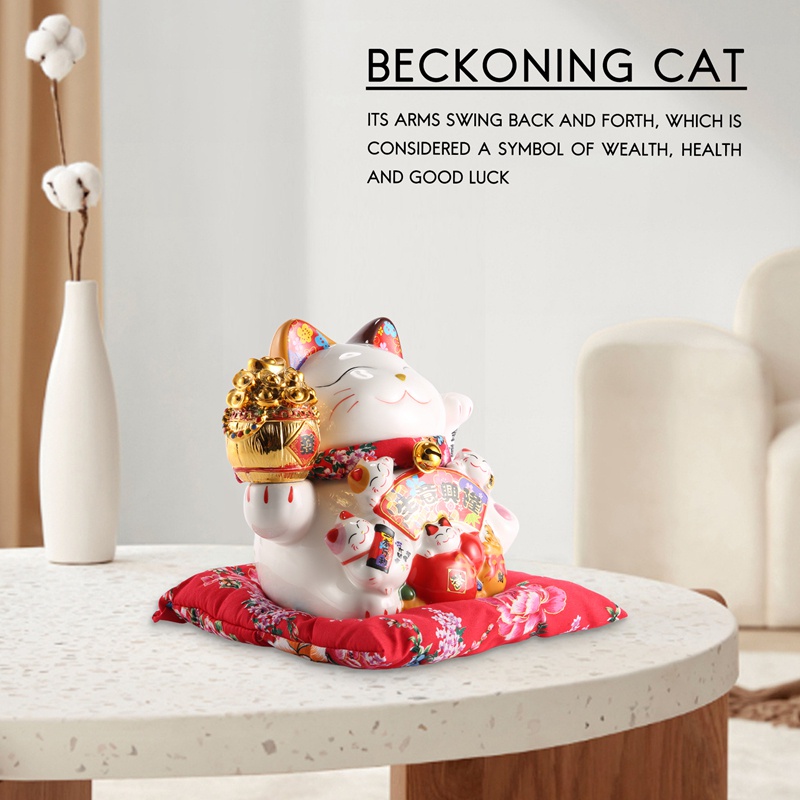 Mèo May Mắn Bằng Gốm 7Inch Dùng Trang Trí Phong Thủy