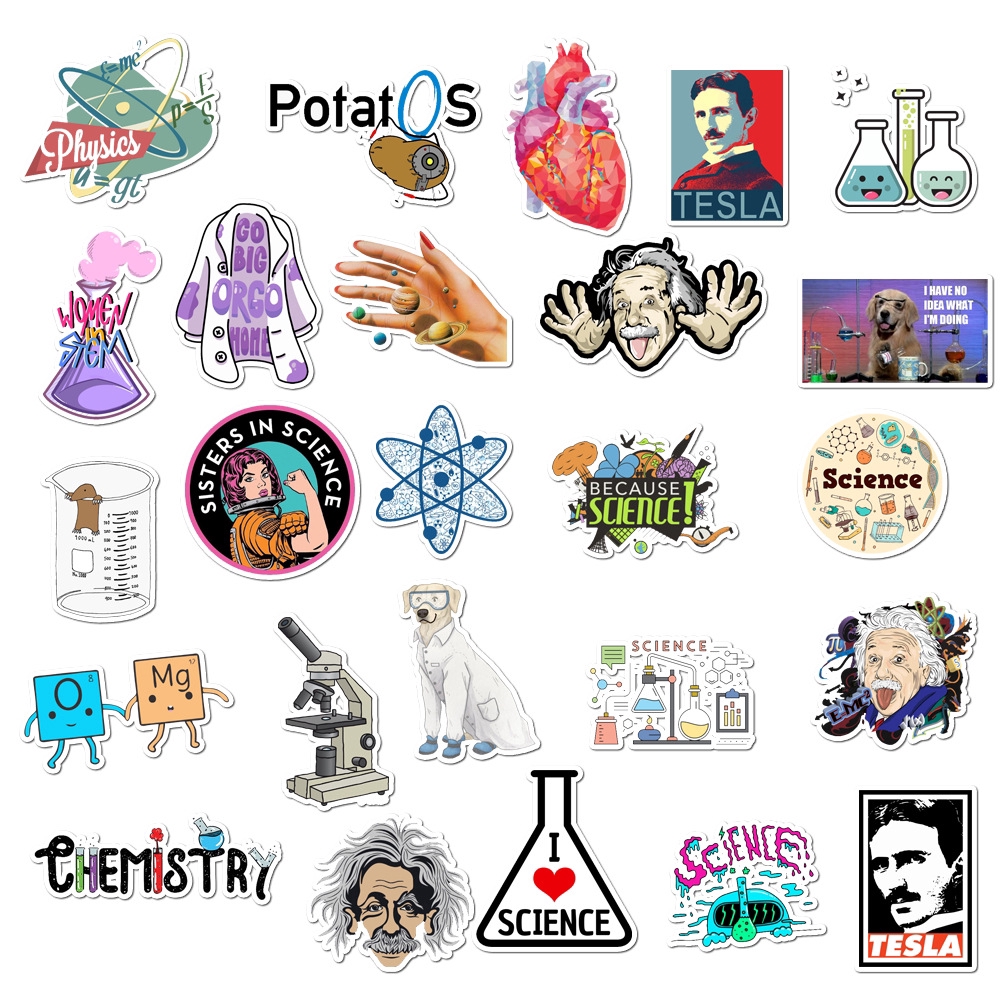 Sticker Bộ 50 Miếng Dán Sticker Chống Thấm Nước Hình Vật Lý Phòng Thí Nghiệm