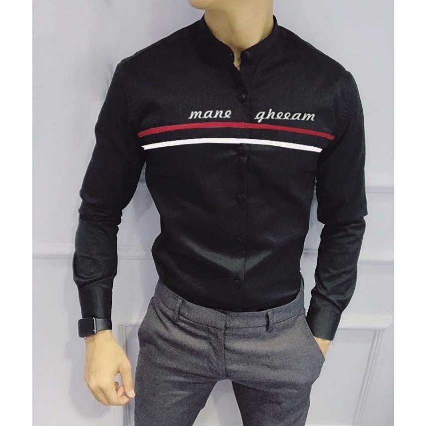 Áo sơ mi nam dài tay cổ trụ phối viền ngực Thời trang THE MIX-UP SHOP cao cấp dành cho phái mạnh