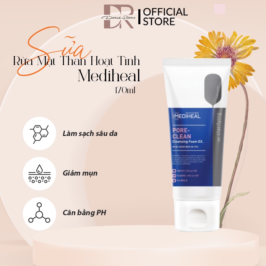 Sữa Rửa Mặt Than Hoạt Tính Mediheal Pore-Clean Cleansing Foam EX 170ml 3W065